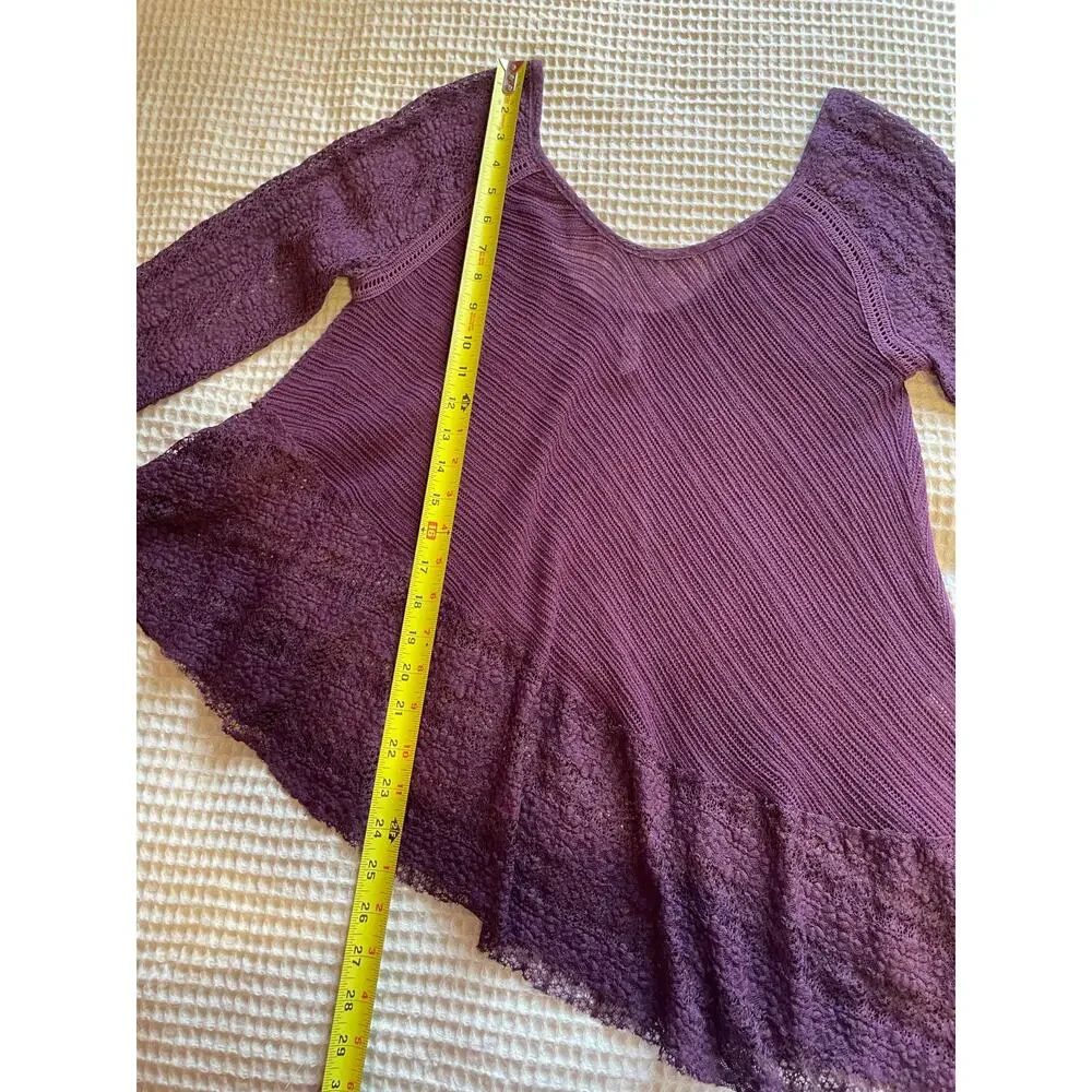 Free People Boho Purple Mesh Lace Asymmetrical Hem Long Sleeve Blouse Small